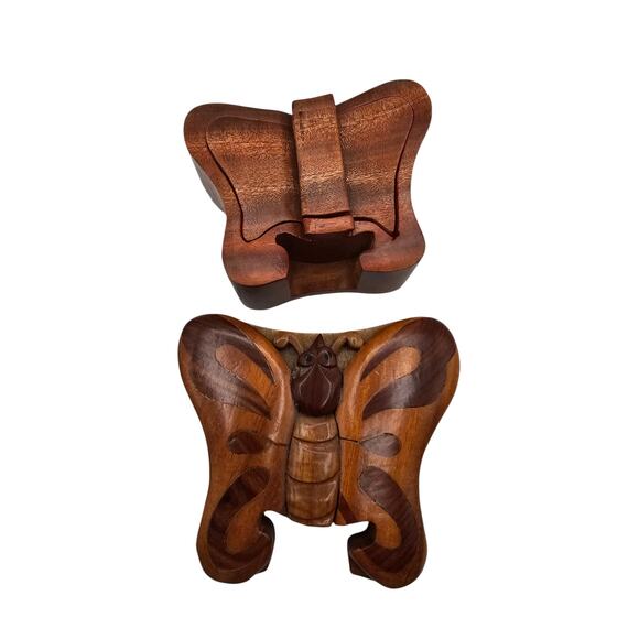 Butterfly Handcrafted Wooden Secret Jewelry Puzzle Box Red Velvet - Picture 3 of 7